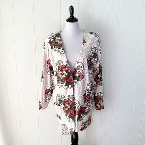 VTG 90s Capacity Knits Blazer Cardigan Floral Beige  Oversized Size Medium